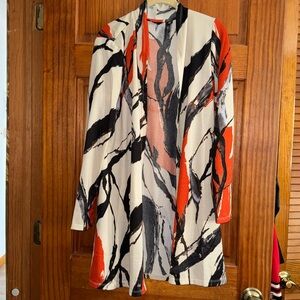 Women’s IMAN duster Cardigan sweater. Black rust tan medium